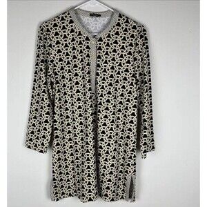 J. McLaughlin Womens Tunic Top Brown Gold Large Chain Link Print 3/4 Sleeve